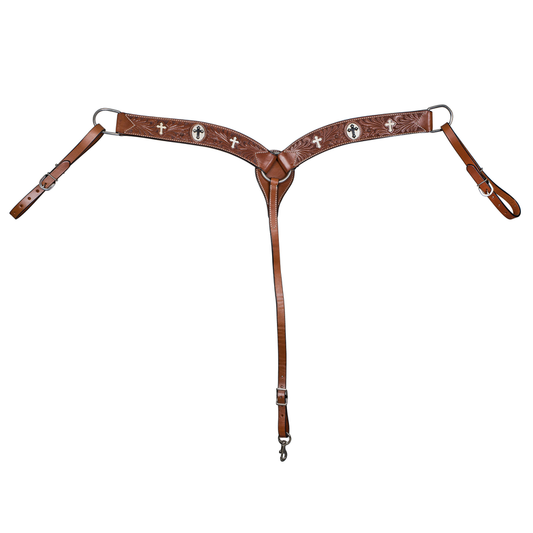 TABELO Breast Collar with Tooling, Hair On Cross Inlay