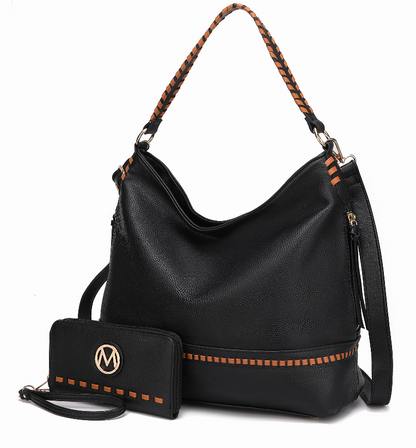 Blake two-tone whip stitches Vegan Leather Women's Shoulder bag  with Wallet