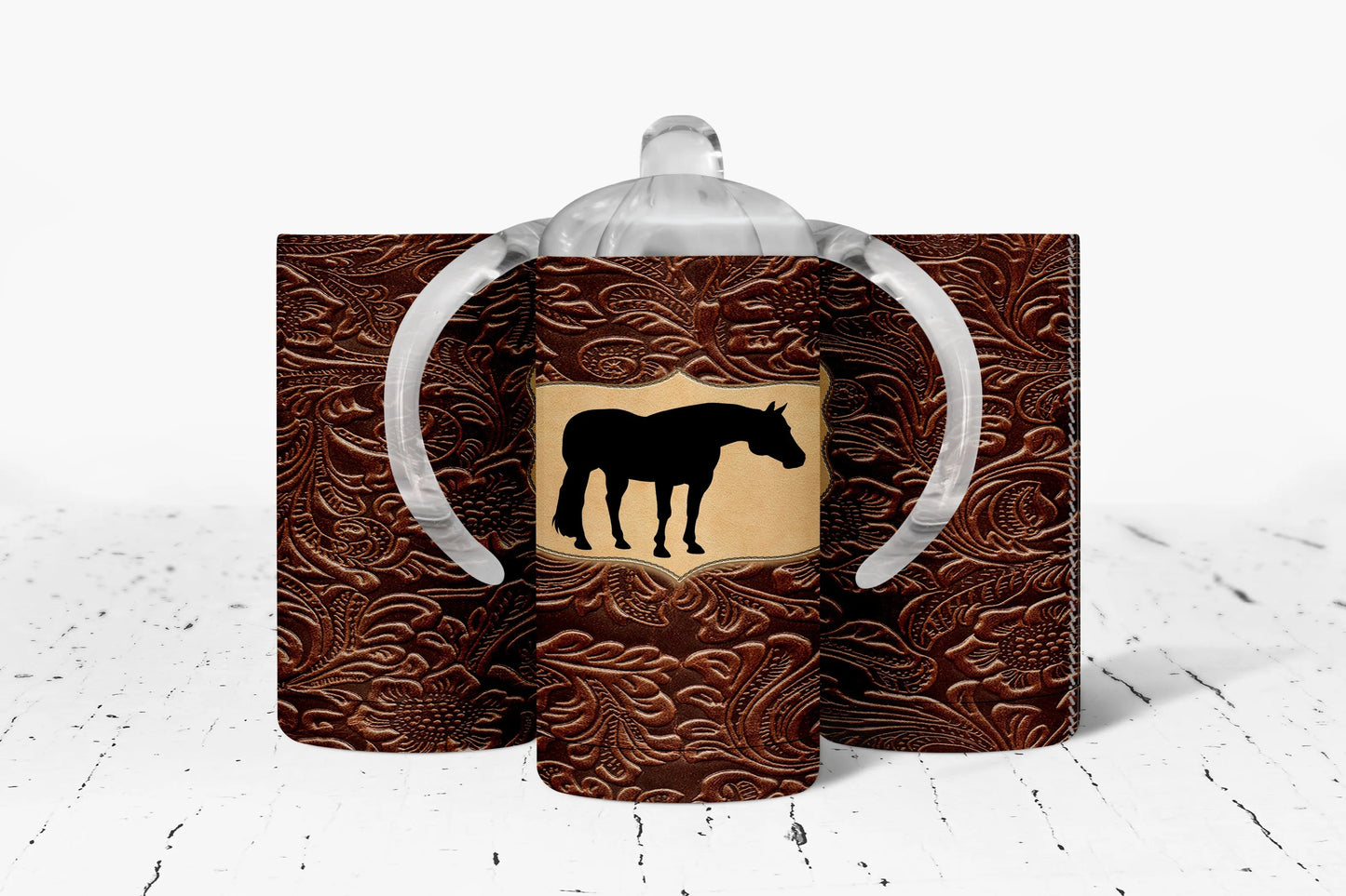 faux leather Horse Insulated Kids Dual Lid Sippy Cup Tumbler