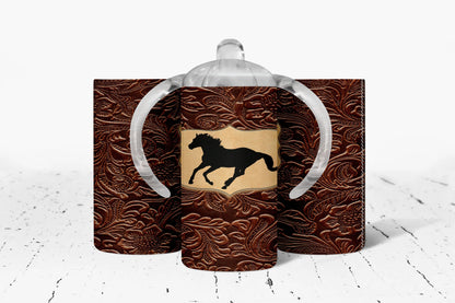 faux leather Horse Insulated Kids Dual Lid Sippy Cup Tumbler