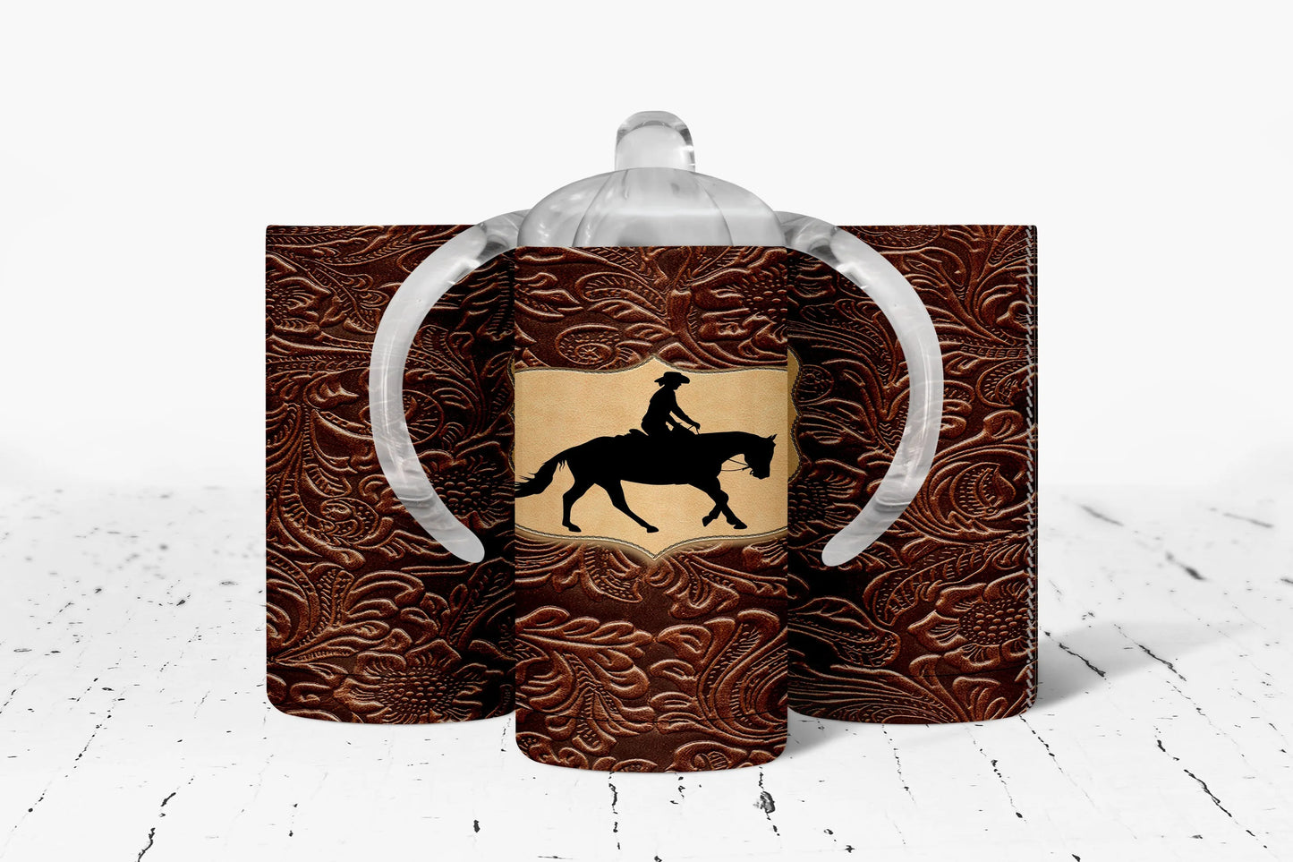 faux leather Horse Insulated Kids Dual Lid Sippy Cup Tumbler