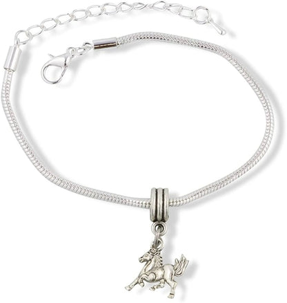 Galloping Horse With Bushy Tail Snake Chain Charm Bracelet