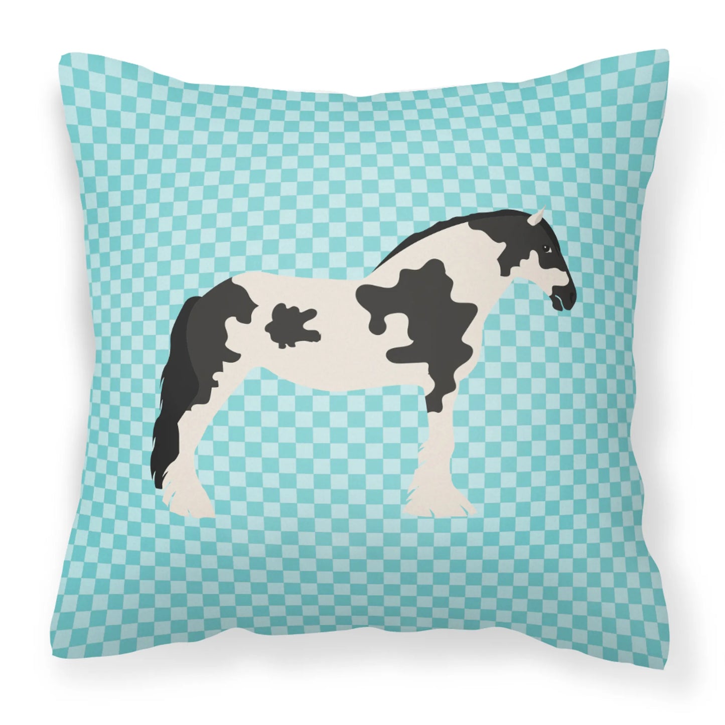 Cyldesdale Horse Animal Art Checkboard Design Fabric Decorative Pillow - Size: 14 X 14 | Pack Of: 1 | Option: Cyldesdale horse