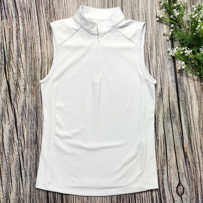 Sleeveless Equestrian T-Shirts Women Zipper Horse Riding Base Layer Summer Breathable Competitio Training Show Sports Tees Woman