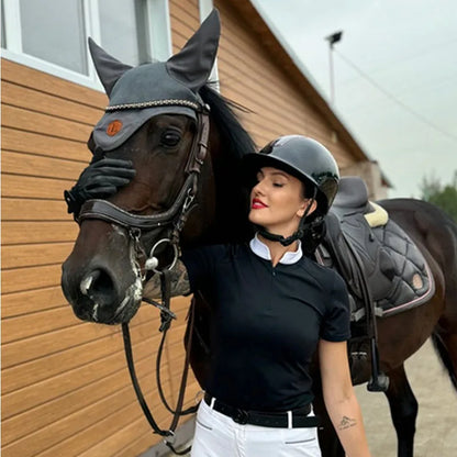 Breathable Equestrian Short Sleeves Tops Women Zipper Horse Riding T-Shirts Summer Sports Base Layer Equestrian Show Tops Woman